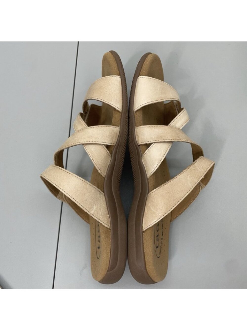 Taos Double U Slide Sandals Comfort Strappy Slip On Leather Cream Womens 8 - Picture 10 of 12